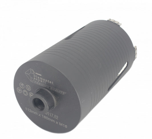 Carota diamantata PREMIUM ø112mm x 180mm x M16 pentru gaurire Beton armat, Zidarie, Granit - DXDY.P0117.112