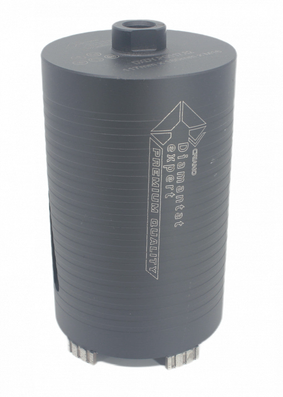 Carota diamantata PREMIUM Ø117mm x 180mm x M16 pentru gaurire Beton armat, Zidarie, Granit - DXDY.P0117.117