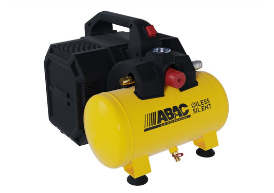 Compresor de aer cu piston fara ulei, silentios - 0.55 kW, 110 L/min, 8 bari - Rezervor 6 Litri - ABAC-START-XT-SIL-07