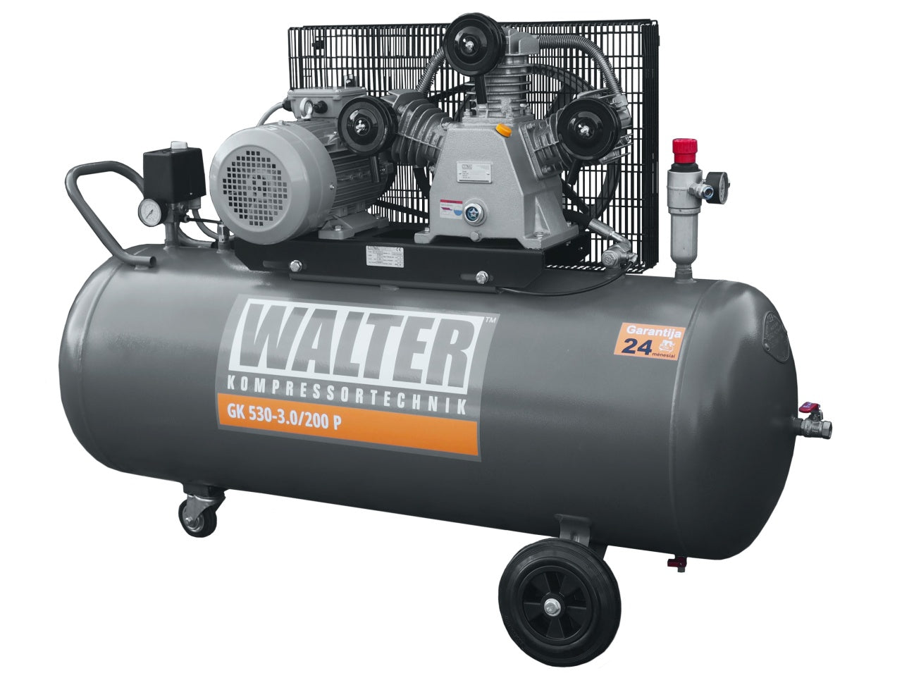 Compresor de aer profesional cu piston - 3kW, 530 L/min, 10 bari - Rezervor 200 Litri - WLT-PROG-530-3.0/200