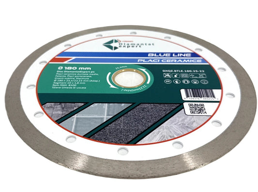 Disc DiamantatExpert pt. Ceramica, Gresie Portelanata de Duritate Medie, Placi 180x25,4/22.23(ring) (mm) taiere uscata sau umeda, Blue Line Profesional - DXQZ.BTLE.180.25-22