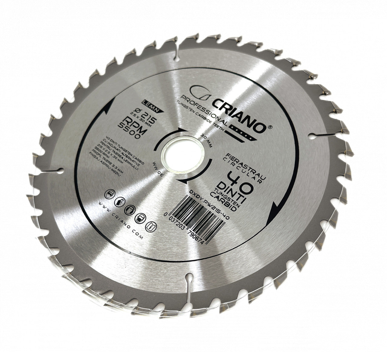 Disc Premium TCT - panza de fierastrau circular pentru taiat lemn, 215x30/25,4/20 cu 40 dinti din carbura de tungsten (vidia) - DXDY.PW215-40