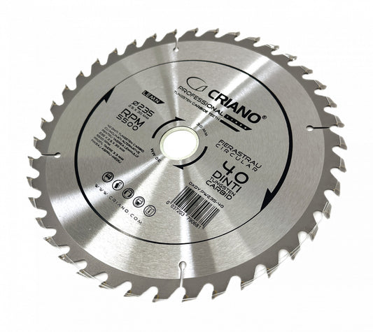 Disc Premium TCT - panza de fierastrau circular pentru taiat lemn, 235x30/25,4/20 cu 40 dinti din carbura de tungsten (vidia) - DXDY.PW235-40