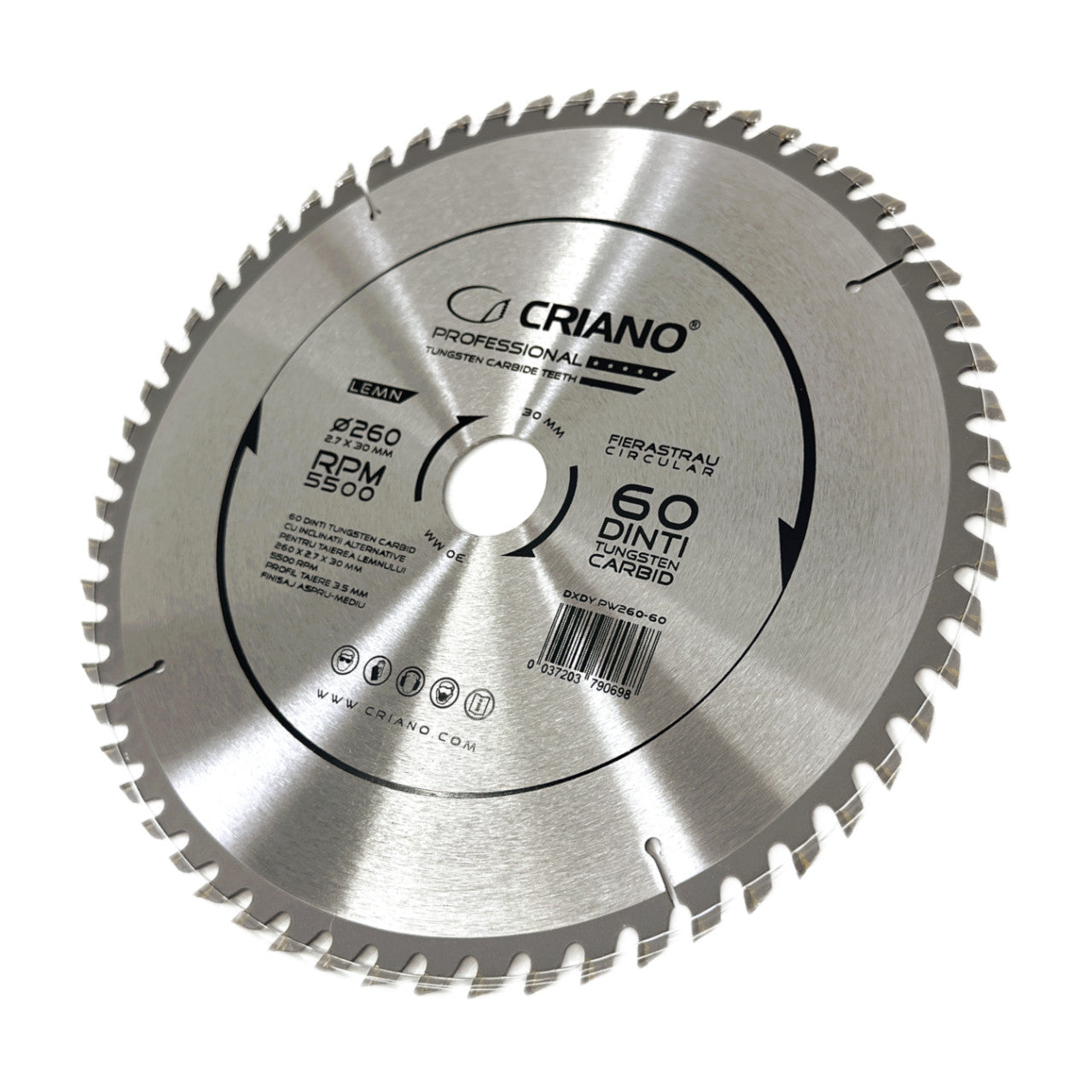 Disc Premium TCT - panza de fierastrau circular pentru taiat lemn, 260x30/25,4/20 cu 60 dinti din carbura de tungsten (vidia) - DXDY.PW260-60