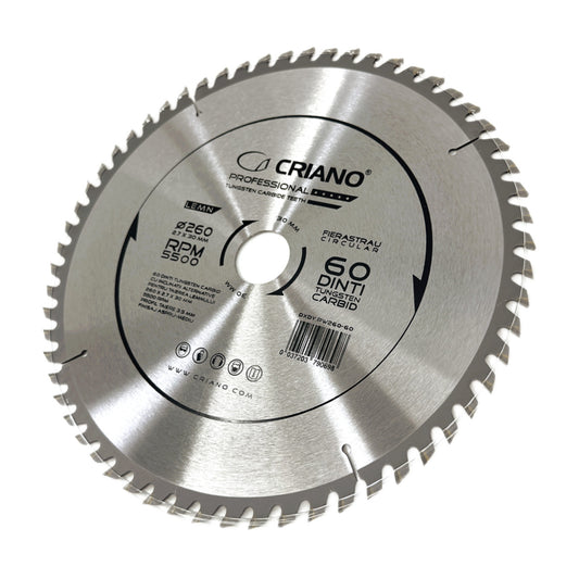 Disc Premium TCT - panza de fierastrau circular pentru taiat lemn, 260x30/25,4/20 cu 60 dinti din carbura de tungsten (vidia) - DXDY.PW260-60