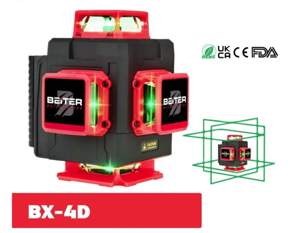 Nivela Laser Verde 4D - 360°, pentru pardoseli si tavan, raza de actiune 30m - Beiter BX-4D