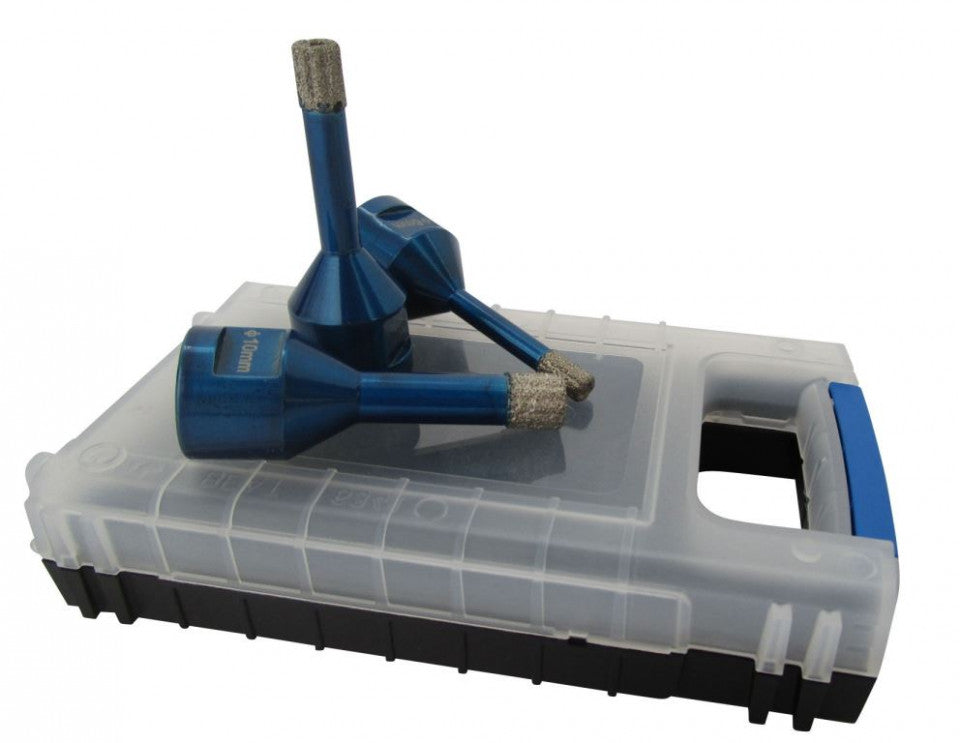 Set 3 carote diamantata pt. gresie portelanata & piatra - diam. 6, 8, 10mm - cu ceara- Super Premium - DXDH.80407.Satz6-10W