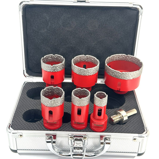 Set carote diamantate pt. gresie portelanata & piatra - diam. 20, 28, 35, 43, 50, 68mm Profesional Standard - DXDY.REDrill.BigSet