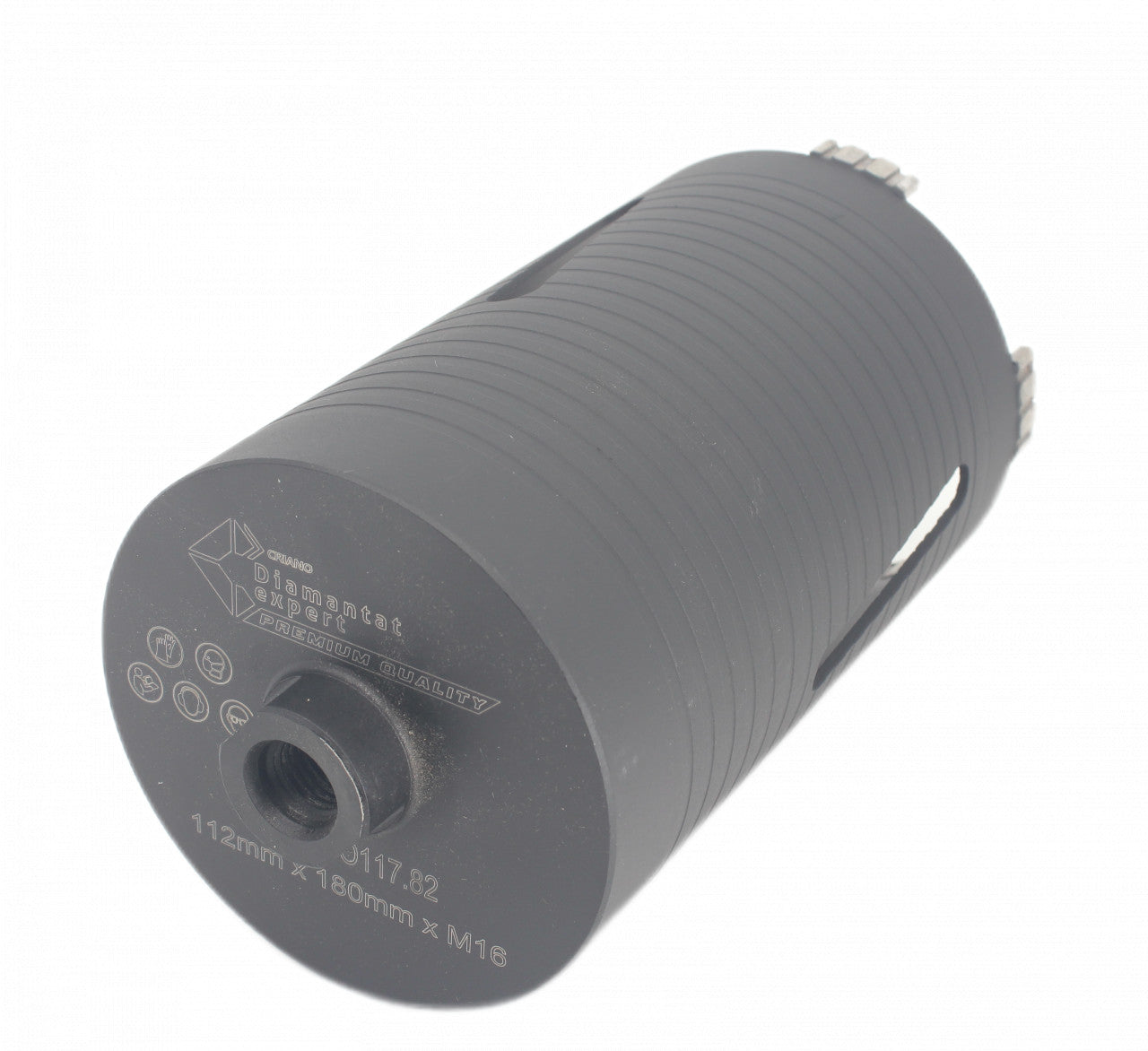 Carota diamantata PREMIUM ø112mm x 180mm x M16 pentru gaurire Beton armat, Zidarie, Granit - DXDY.P0117.112