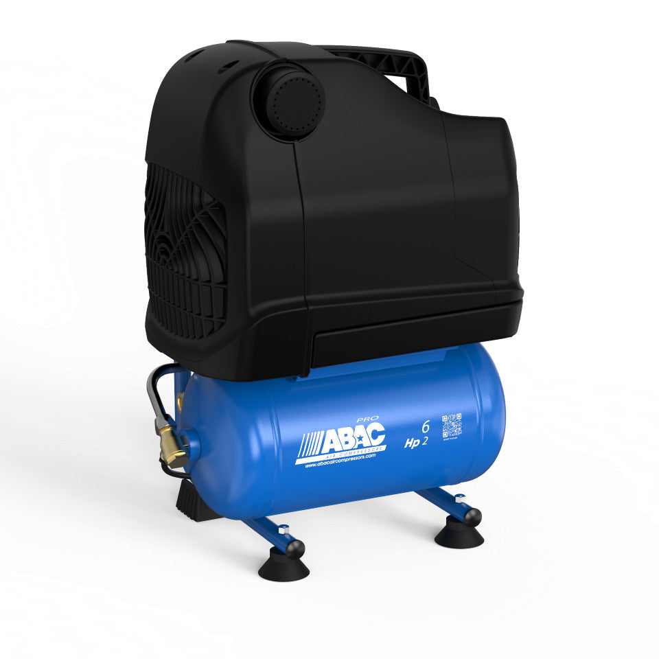 Compresor de aer cu piston fara ulei, semi-silentios - 1.5 kW, 222 L/min, 10 bari - Rezervor 6 Litri - ABAC-START-OSS-20P