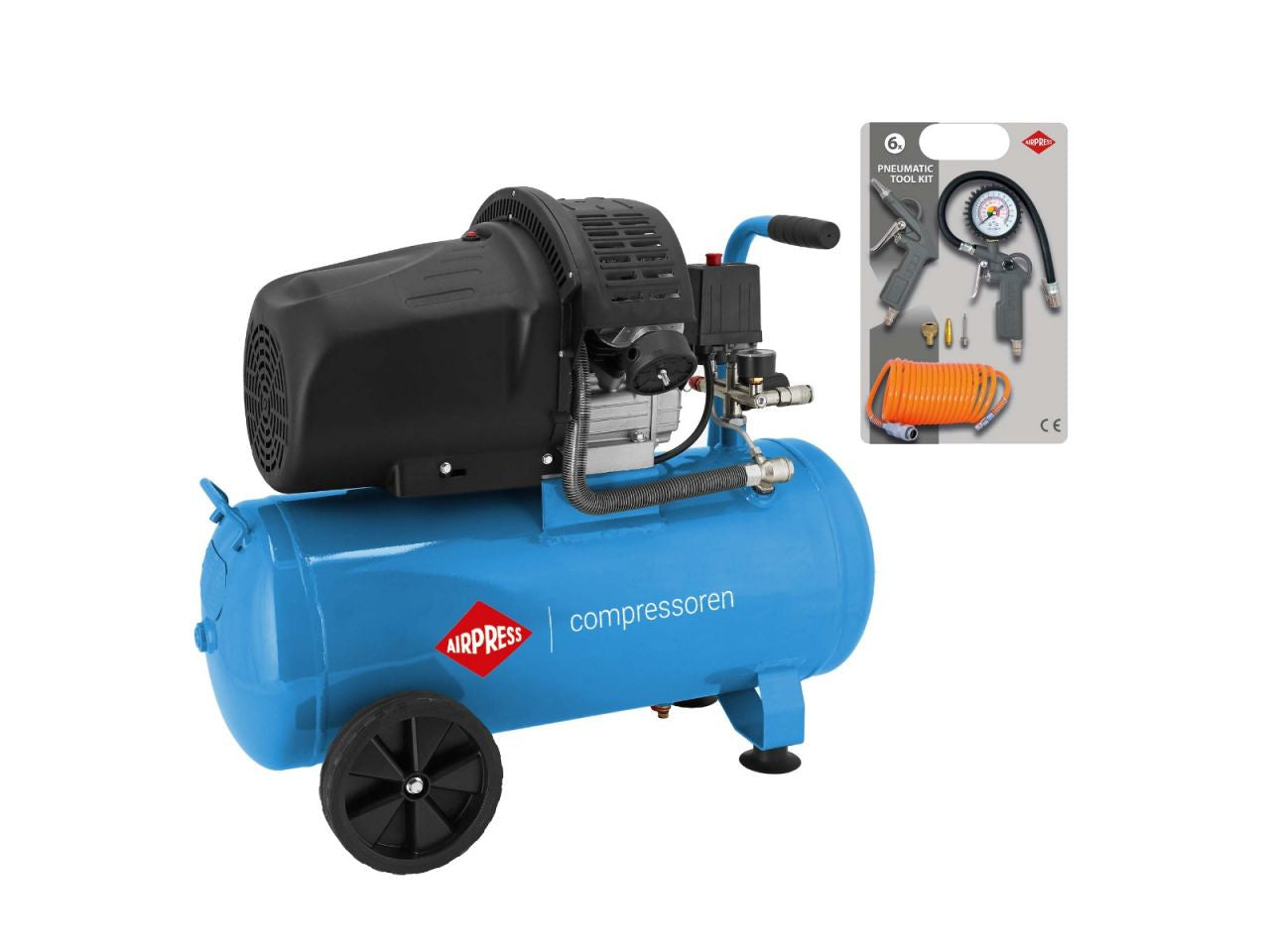 Compresor de aer profesional cu piston (cu accesorii) - Blue Series 2.2kW, 392L/min, 8 bari - Rezervor 50 Litri - AirPress-HL425/50-36888