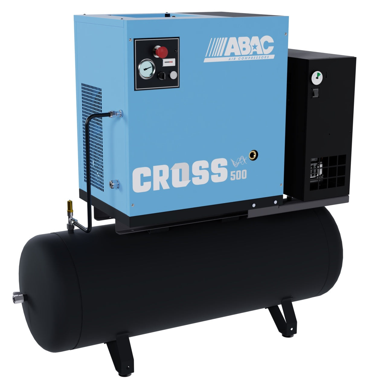 Compresor de aer profesional cu surub, cu uscator de aer - 4 kW, 516 L/min, 10 bari - Rezervor 200 Litri - ABAC-CROSS-500E-10-400/50-200-MEBB