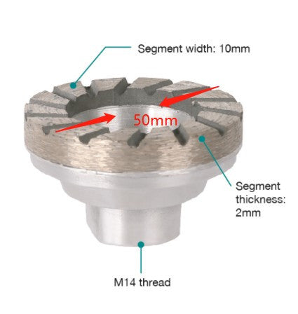 Cupa diamantata TURBO - Beton/Abrazive, 50mm x M14 - BIHUI-DGW50
