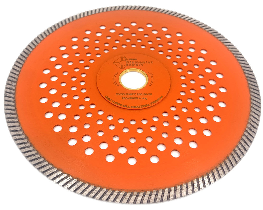 Disc diamantat pentru taiat Granit, Piatra, Beton armat, Materiale dure TURBO Laser 250x30mm (cu inel reductor de 25,4mm) SUPER PREMIUM - DXDY.PMPT.250.30-25