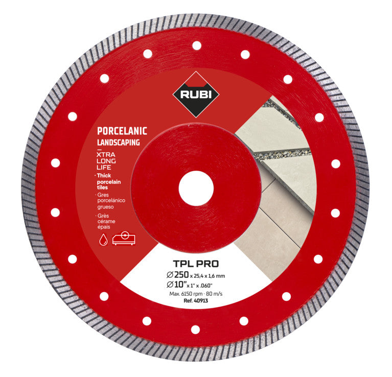 Disc diamantat pt. Ceramica dura, portelan gros >2cm pt. terase, 250x25.4 (mm), TPL 250 EXT Pro - RUBI-40913