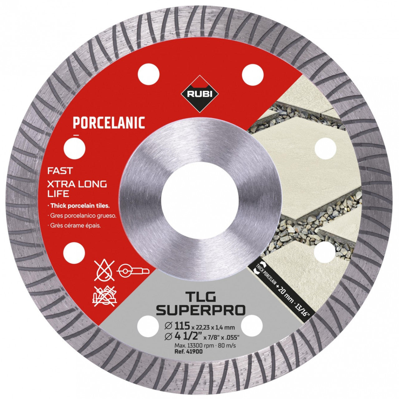 Disc diamantat pt. portelan si placi foarte dure 115x22,2mm, TLG 115 SuperPro - RUBI-41900