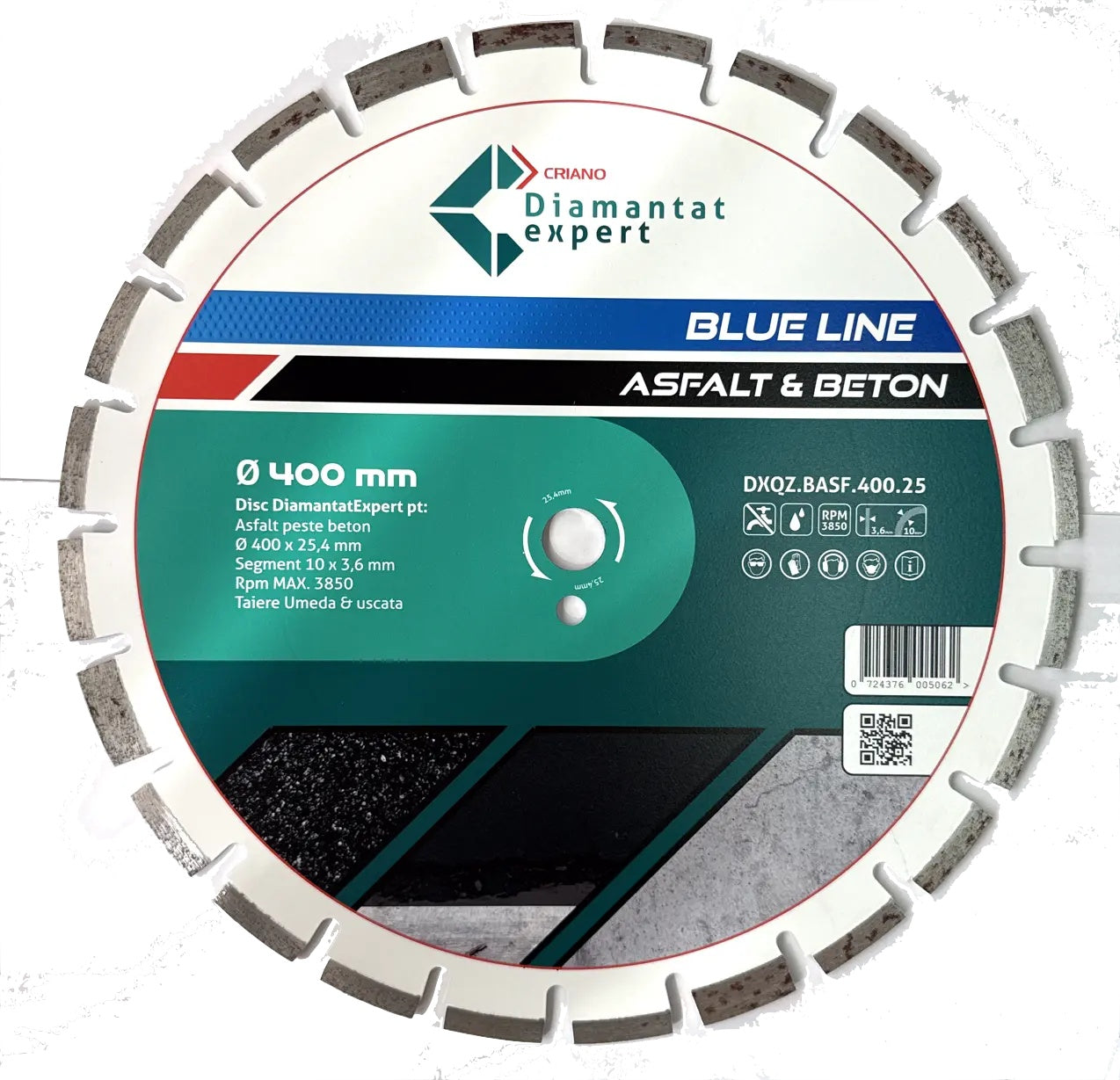 Disc DiamantatExpert LASER pt. Asfalt, Beton, Materiale abrazive 400x25,4mm (mm) taiere uscata sau umeda, Blue Line Profesional - DXQZ.BASF.400.25