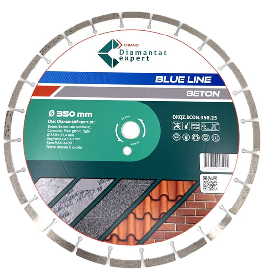 Disc DiamantatExpert LASER pt. Beton, Materiale constructii 350x25,4mm (mm) taiere uscata sau umeda, Blue Line Profesional - DXQZ.BCON.350.25