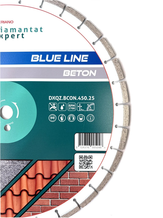 Disc DiamantatExpert LASER pt. Beton, Materiale constructii 450x25,4mm (mm) taiere uscata sau umeda, Blue Line Profesional - DXQZ.BCON.450.25