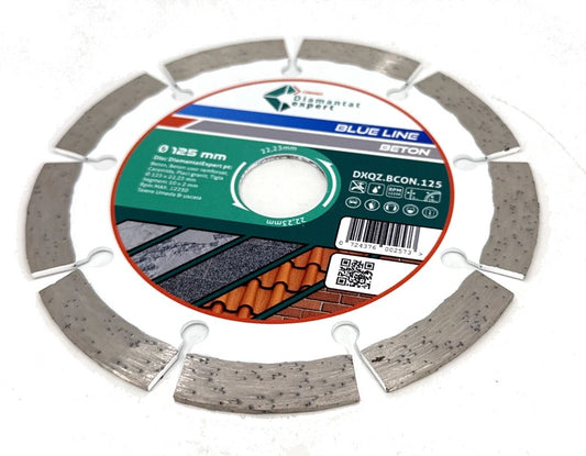 Disc DiamantatExpert pt. Beton, Materiale constructii 125x22.23 (mm) taiere uscata sau umeda, Blue Line Profesional - DXQZ.BCON.125