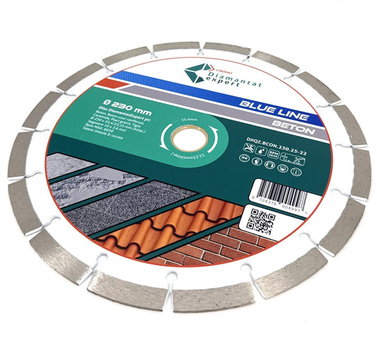 Disc DiamantatExpert pt. Beton, Materiale constructii 230x25,4/22.23(inel) (mm) taiere uscata sau umeda, Blue Line Profesional - DXQZ.BCON.230.25-22