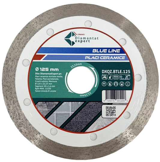 Disc DiamantatExpert pt. Ceramica, Gresie Portelanata de Duritate Medie, Placi 125x22.23 (mm) taiere uscata sau umeda, Blue Line Profesional - DXQZ.BTLE.125