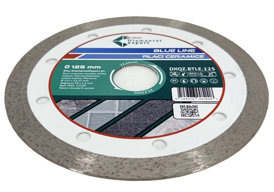 Disc DiamantatExpert pt. Ceramica, Gresie Portelanata de Duritate Medie, Placi 125x22.23 (mm) taiere uscata sau umeda, Blue Line Profesional - DXQZ.BTLE.125