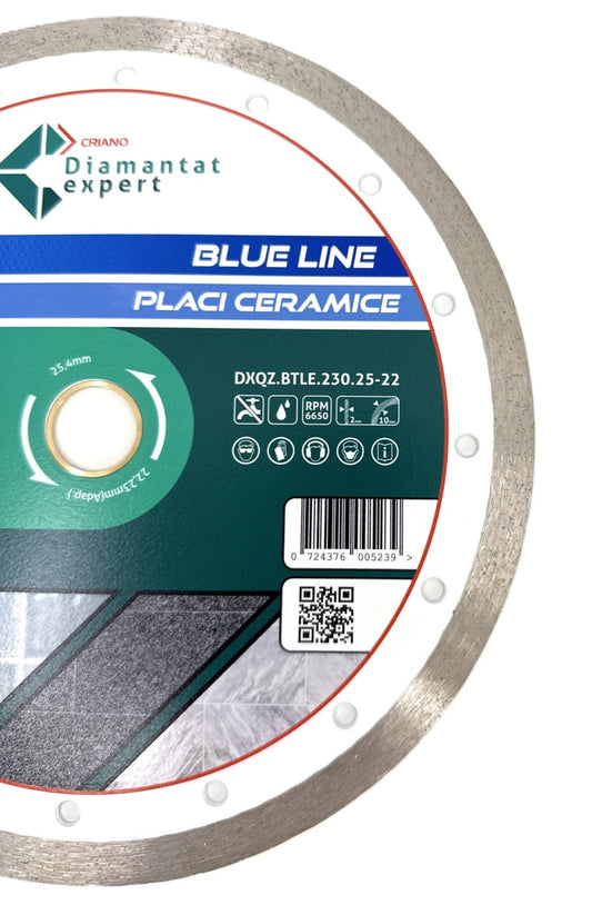 Disc DiamantatExpert pt. Ceramica, Gresie Portelanata de Duritate Medie, Placi 230x25,4/22.23(ring) (mm) taiere uscata sau umeda, Blue Line Profesional - DXQZ.BTLE.230.25-22