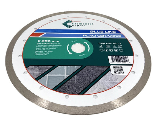 Disc DiamantatExpert pt. Ceramica, Gresie Portelanata de Duritate Medie, Placi 250x25,4mm (mm) taiere umeda, Blue Line Profesional - DXQZ.BTLE.250.25