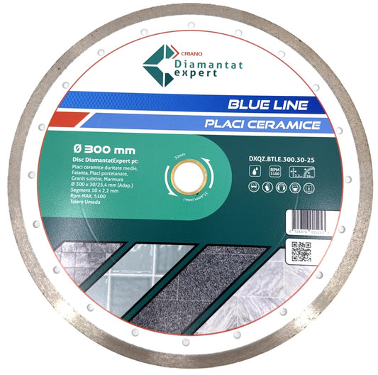 Disc DiamantatExpert pt. Ceramica, Gresie Portelanata de Duritate Medie, Placi 300x30/25,4mm(ring) (mm) taiere umeda, Blue Line Profesional - DXQZ.BTLE.300.30-25