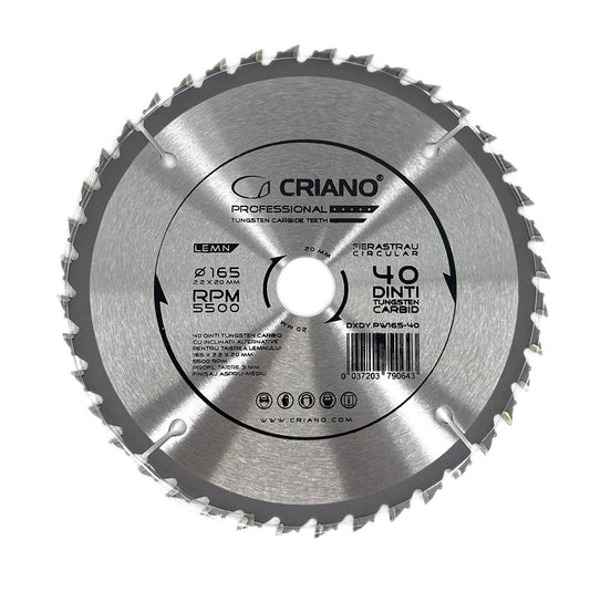 Disc Premium TCT - panza de fierastrau circular pentru taiat lemn, 165x20/16 cu 40 dinti din carbura de tungsten (vidia) - DXDY.PW165-40