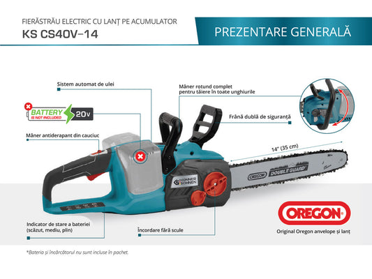Fierăstrău electric cu lanț pe acumulator (neinclus) - Konner & Sohnen - KS CS40V-14