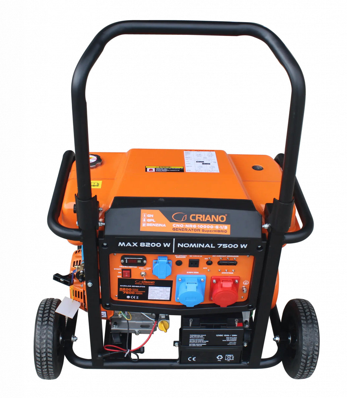 Generator de curent 8.2 kW SuperHIBRID (GPL + Gaz Natural + Benzina) voltaj selectabil 230V sau 400V - CRIANO - CNO-NRG-10000-G-1/3