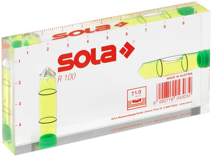 Nivelă sticla acrilica ( Boloboc ) pentru electricieni R100, 2 bule, 10cm - Sola-01622101