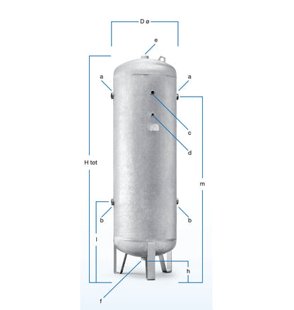 Rezervor de aer vertical galvanizat / zincat - 2000 litri, max. 11.5 bari - ABAC-V2000-11.5B-ZINC