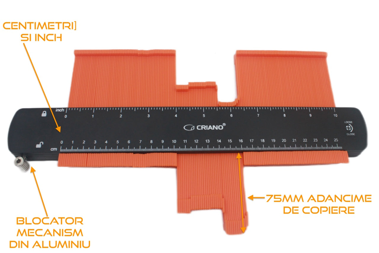 Sablon Profesional cu mecanism interior din aluminiu, pentru copiere forme, lung. 250mm - CNO-COPYCAT