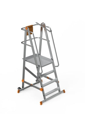 Scara industriala rabatabila (pliabila) din aluminiu cu 3 trepte si platforma h=104cm, inaltime de lucru 3m - CNO-SME-FWPL13