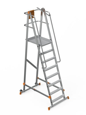 Scara industriala rabatabila (pliabila) din aluminiu cu 7 trepte si platforma h=207cm, inaltime de lucru 4,1m - CNO-SME-FWPL17
