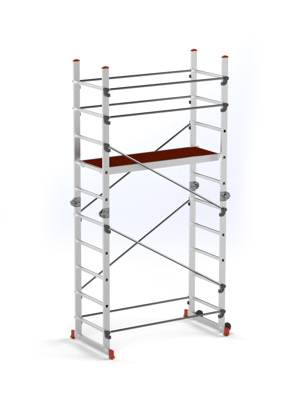 Schela aluminiu mobila cu doua scari pliabile 2x5 trepte, inaltime de lucru 3,9m, platforma 1,35x0,45(m), max. 150kg - CNO-SME-ACRO4M