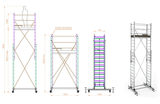 Schela mobila aluminiu telescopica 2x3,5(m), inaltime lucru 7 metri, o platforma 1,6x0,6(m), max 200kg/mp - CNO-SME-MEGA7
