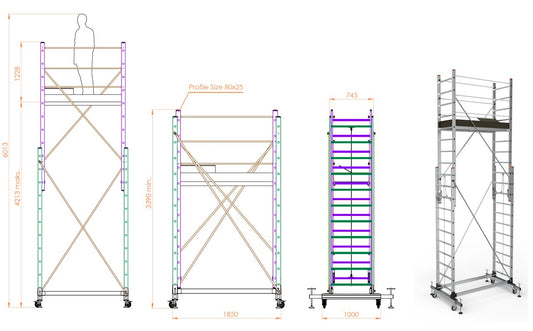 Schela mobila aluminiu telescopica 2x3(m), inaltime lucru 6 metri, o platforma 1,6x0,6(m), max 200kg/mp - CNO-SME-MEGA6