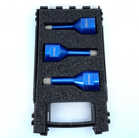 Set 3 carote diamantata pt. gresie portelanata & piatra - diam. 6, 8, 10mm - cu ceara- Super Premium - DXDH.80407.Satz6-10W