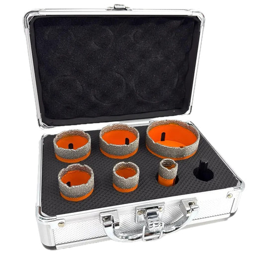 Set carote diamantate pt. gresie portelanata & piatra - diam. 20, 28, 35, 43, 50, 68 mm - 3DTECH - Super PREMIUM - DXDY.NEODRILL.BigSet