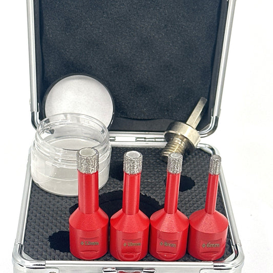 Set carote diamantate pt. gresie portelanata & piatra - diam. 6, 8, 10, 12 mm Profesional Standard - DXDY.REDrill.MiniSet