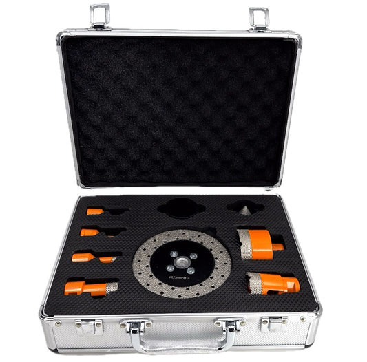 Set carote diamantate pt. gresie portelanata & piatra - diam. 6, 8, 10, 20, 35, 68 (mm), freza conica, disc taiere si ceara 3DTECH - Super PREMIUM - DXDY.NEODRILL.9SET