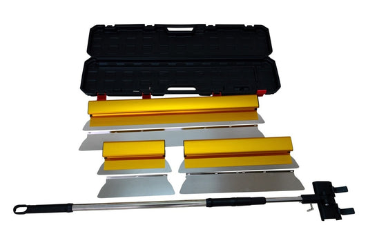Set de gletiere profesionale Heavy-Duty aluminiu 30, 50, 80 (cm) x 0.35mm cu maner extensibil si cutie de transport - CNO-GHD853SET