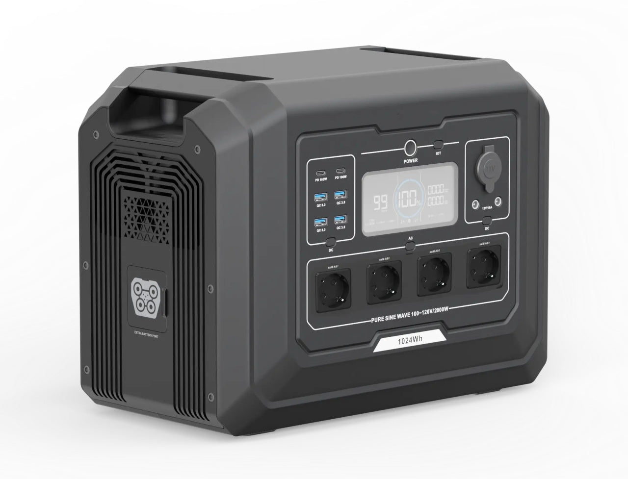 Statie acumulator portabil cu incarcare rapida - FastCharge, LiFePO4 - Generator Solar Power Station - 2000W, 1024Wh - CNO-PS1
