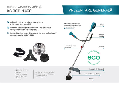 Trimmer de grădină 1.4kW, 420mm - Konner & Sohnen - KS BCT-1400