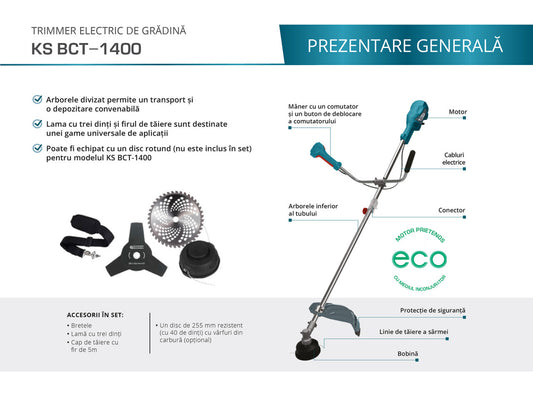 Trimmer de grădină 1.4kW, 420mm - Konner & Sohnen - KS BCT-1400